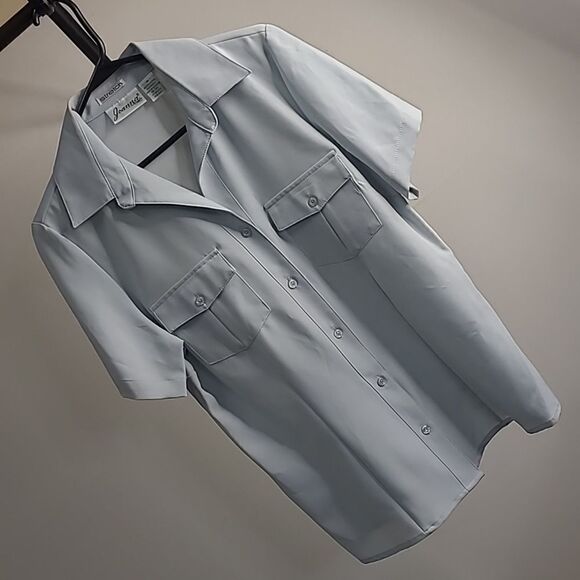 Joanna sz M 96% poly 4% spandex button front collared shirt stretch - Picture 1 of 5